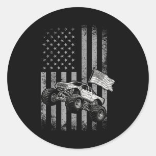 Sticker Rond drapeau américain camion monstre design vintage ju