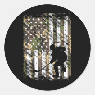 Sticker Rond Drapeau américain camouflage hockey sur glace Vint