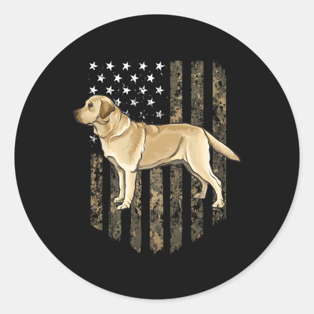 Sticker Rond Drapeau américain camouflage Labrador Retriever ja (Devant)