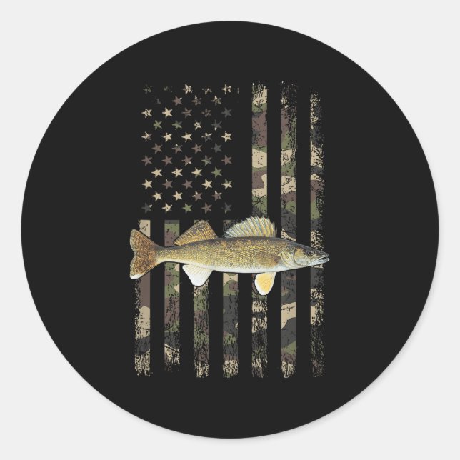 Sticker Rond Drapeau américain camouflage Walleye, pêche Walley (Devant)
