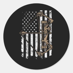 Sticker Rond Drapeau américain camouflé Arc à poulies - Chasseu