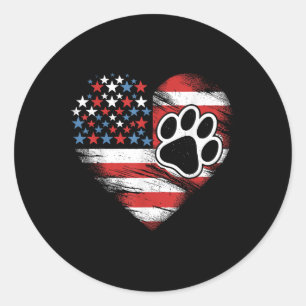 Sticker Rond Drapeau Américain Chien Et Chat Paw Patriotique 4 