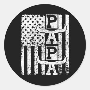 Sticker Rond Drapeau américain Cowboy Papa Anniversaire Père Ou