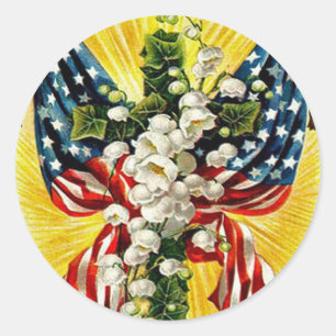 Sticker Rond Drapeau américain Croix chrétienne Colombe Lys de