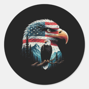 Sticker Rond Drapeau Américain D'Aigle Bald Pour 4 juillet Blan