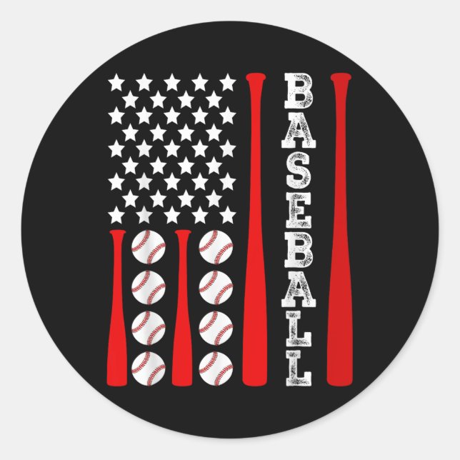 Sticker Rond Drapeau américain de baseball patriotique - Base V (Devant)