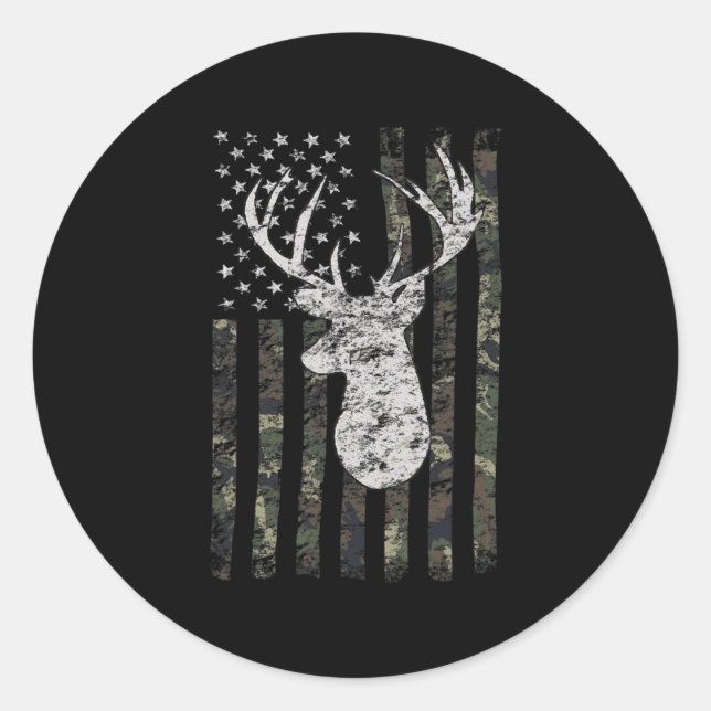 Sticker Rond Drapeau américain de chasse aux cerfs (Devant)