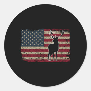 Sticker Rond Drapeau américain de chasse aux cerfs Fier chasseu