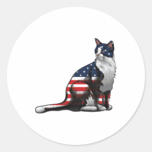 Sticker Rond Drapeau américain de chat 4 juillet mignonne patri