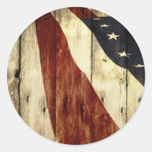 Sticker Rond Drapeau américain de fibre de bois americana