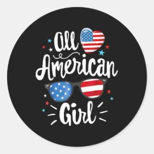 Sticker Rond Drapeau américain de filles 4 juillet