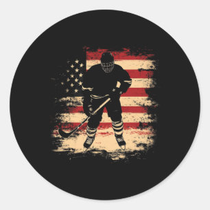 Sticker Rond Drapeau américain de hockey en détresse vintage Us