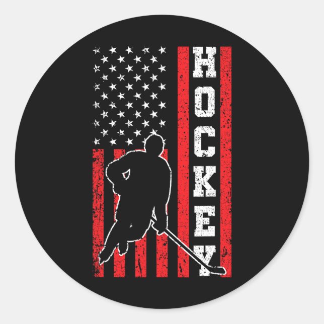 Sticker Rond Drapeau américain de hockey garçons 4 juillet Hock (Devant)