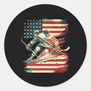 Sticker Rond Drapeau américain de hockey patriotique États-Unis