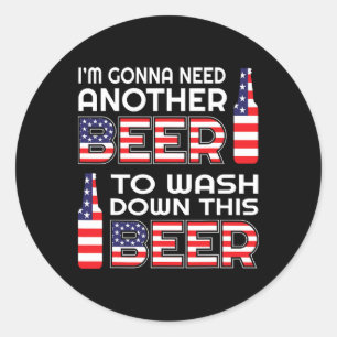 Sticker Rond Drapeau américain de la bière drôle buvant le 4 ju