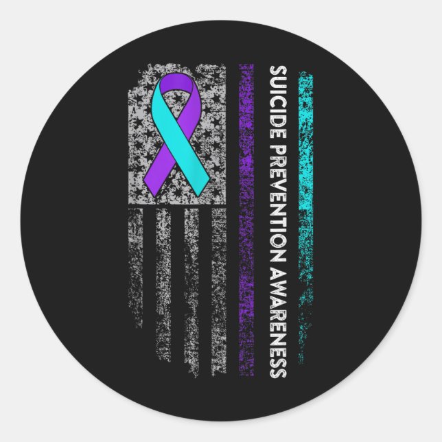 Sticker Rond Drapeau américain de la sensibilisation à la préve (Devant)