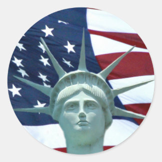Sticker Rond Drapeau américain de la Statue de la Liberté