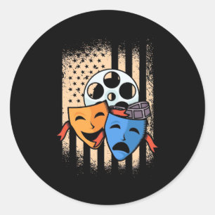 Sticker Rond Drapeau américain de l'acteur de théâtre