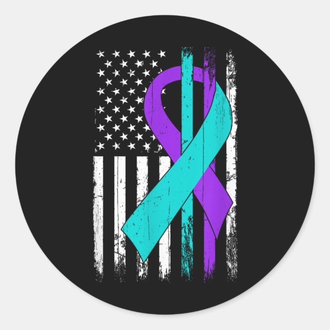 Sticker Rond Drapeau américain de sensibilisation à la préventi (Devant)