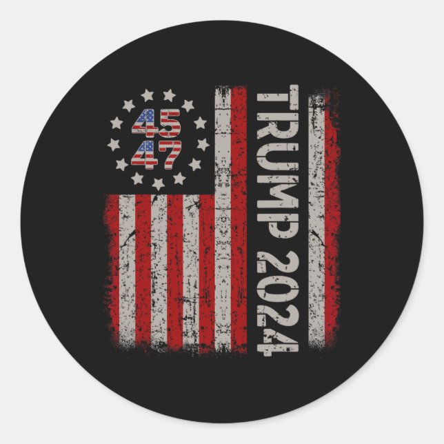 Sticker Rond Drapeau américain de Trump 2024 (à l'arrière) (Devant)