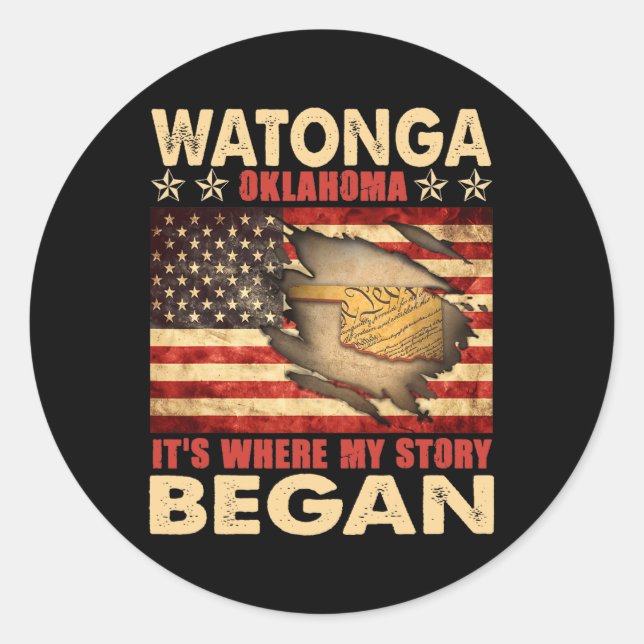 Sticker Rond Drapeau américain de Watonga Oklahoma 4 juillet (Devant)