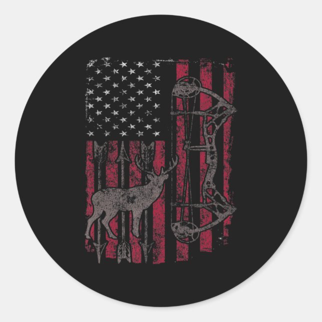 Sticker Rond Drapeau américain Deer Bow Chasse Patriotique Dist (Devant)
