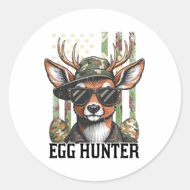 Sticker Rond Drapeau Américain Deer Et Camo Casquette Chasseur  (Devant)