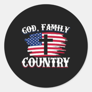 Sticker Rond Drapeau américain Dieu Famille Pays Croix chrétien