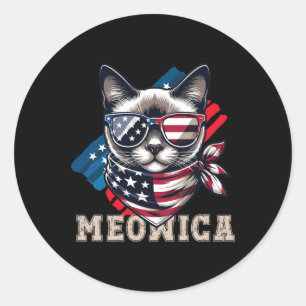 Sticker Rond Drapeau Américain Drôle Mème Chat Patriotique Meow
