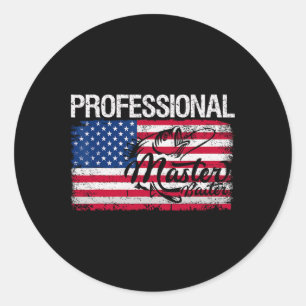 Sticker Rond Drapeau Américain Drôle Pêche Rétro Mas Profession