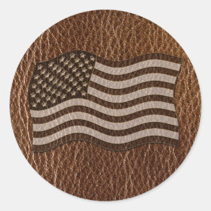 Sticker Rond Drapeau américain en cuir