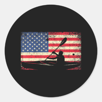 Sticker Rond Drapeau américain en détresse Kayaking Pride Funny