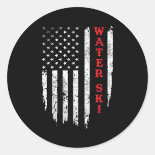 Sticker Rond Drapeau américain en détresse ski nautique 4 juill