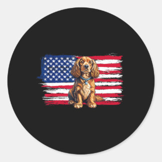 Sticker Rond Drapeau américain Epagneul chien animal 4 juillet