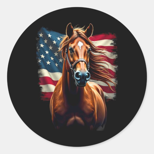 Sticker Rond Drapeau américain Équitation équestre (Devant)
