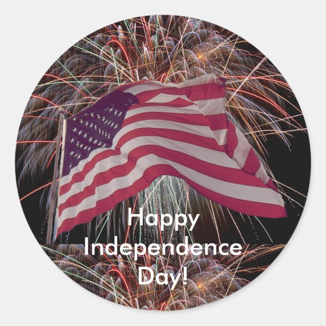 Sticker Rond Drapeau américain et feux d'artifice (Devant)
