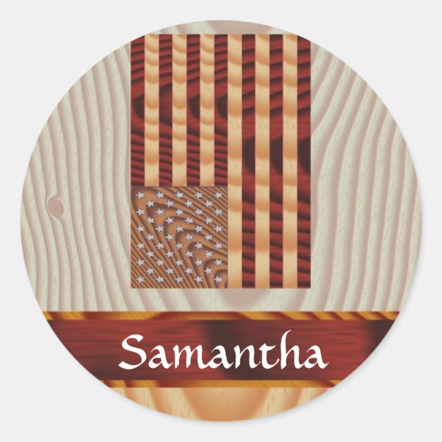 Sticker Rond Drapeau américain Faux wood (Devant)