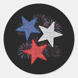 Sticker Rond Drapeau Américain Feux D'artifice Étoiles 4 Juille