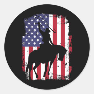 Sticker Rond Drapeau américain Fierté Texas Horseback équitatio