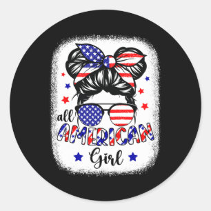 Sticker Rond Drapeau américain fille Usa 4 Juillet Femme Pat po