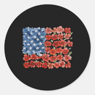Sticker Rond Drapeau américain Fleur Rétro Usa Patriotique 4 Ju