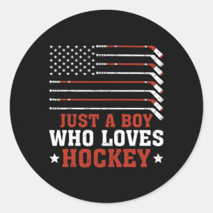 Sticker Rond Drapeau Américain Garçons Amateurs De Hockey Enfan