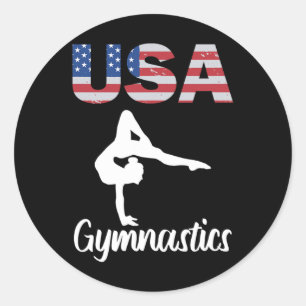 Sticker Rond Drapeau Américain Gymnastique Tee Gymnaste 4e De J