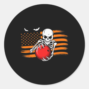 Sticker Rond Drapeau américain Halloween Skeleton Usa Bowl