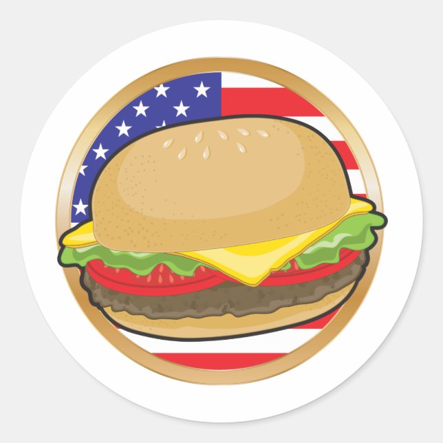 Sticker Rond Drapeau américain Hamburger (Devant)