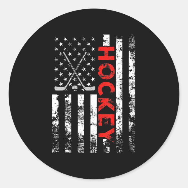 Sticker Rond Drapeau américain Hockey USA Patriotic Cadeau (Devant)