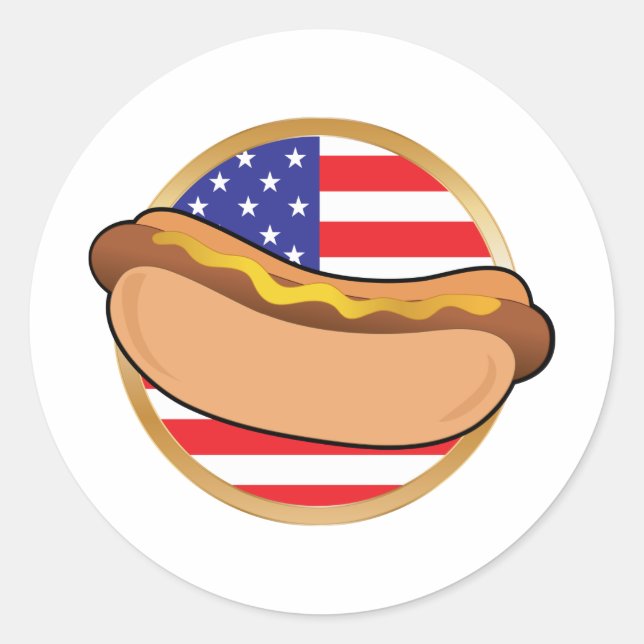 Sticker Rond Drapeau américain Hot Dog (Devant)