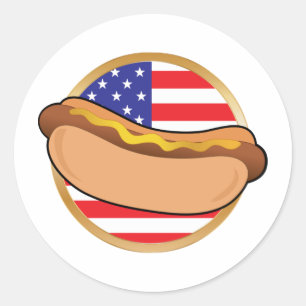 Sticker Rond Drapeau américain Hot Dog