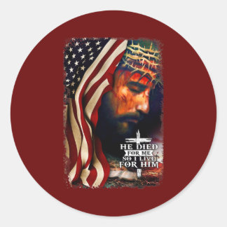 Sticker Rond Drapeau américain Jesus Christian Citation Bible V