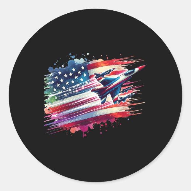 Sticker Rond Drapeau Américain Jets Patriotique Américain 4 Jui (Devant)